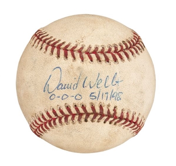 1998 David Wells Signed Game Used Perfect Game Baseball from May 17, 1998